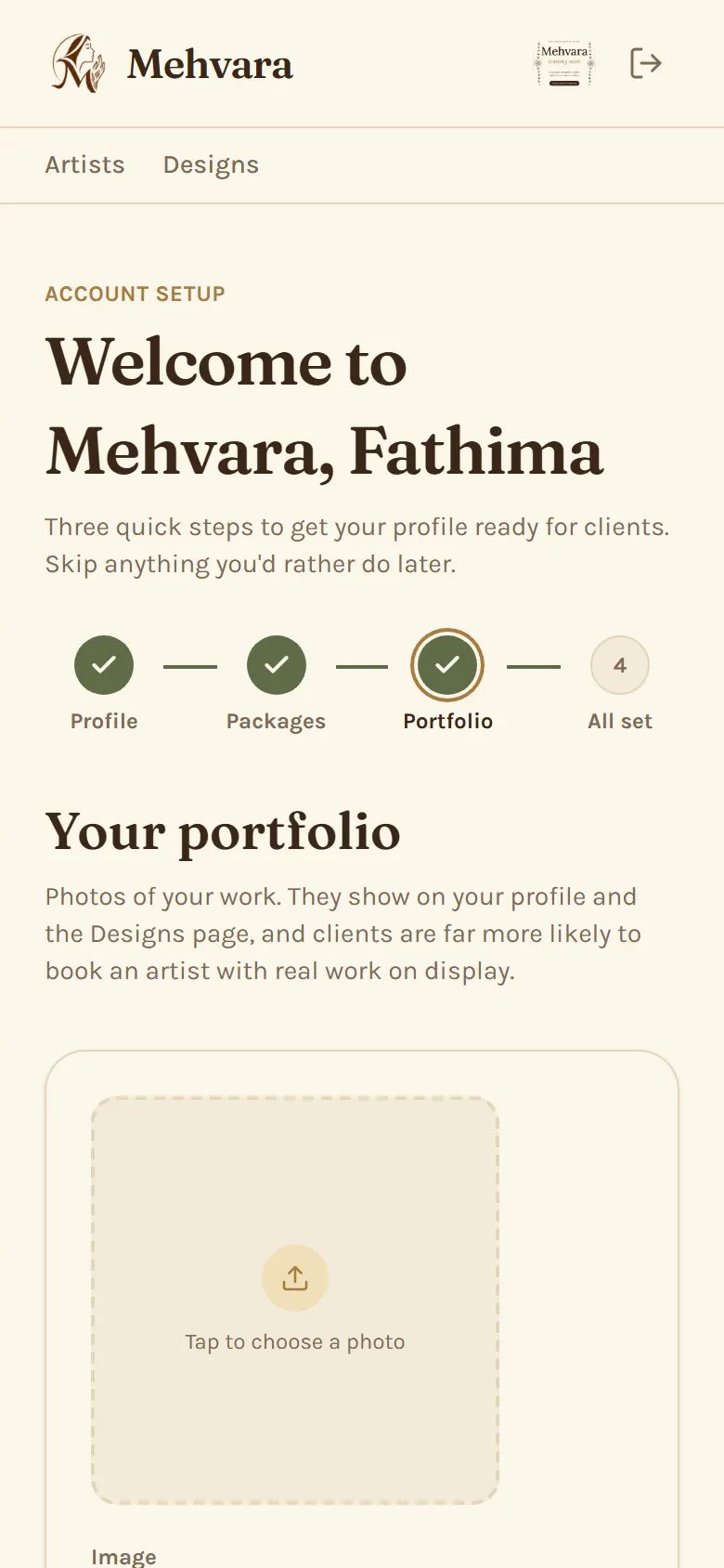 Setup step 3, your portfolio of designs.